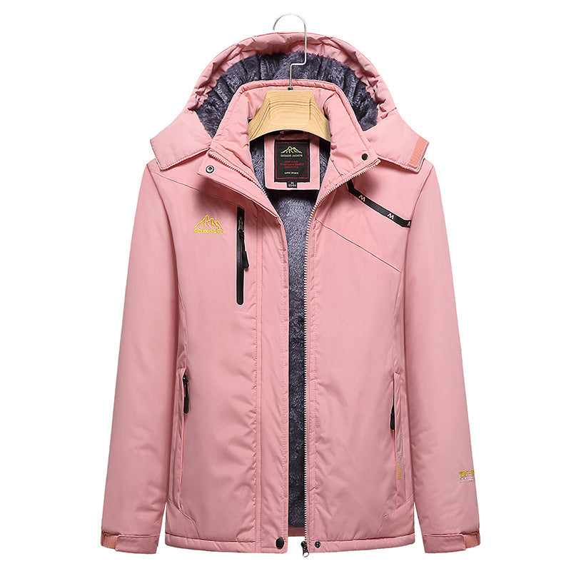 Damen Wattierte Winterjacke mit Fleece‑Innenfutter, abnehmbarer Kapuze und wasserdichter Softshell-Außenlage Drune