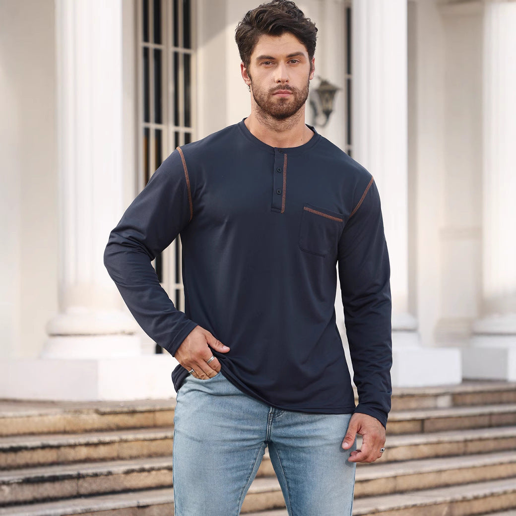 Herren Langarmshirt mit Knopfleiste und Brusttasche Drune