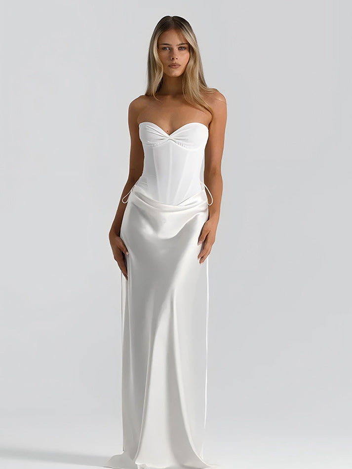 Damen elegantes figurbetontes Abendkleid mit raffiniertem Rüschendesign und verstellbaren Trägern Drune