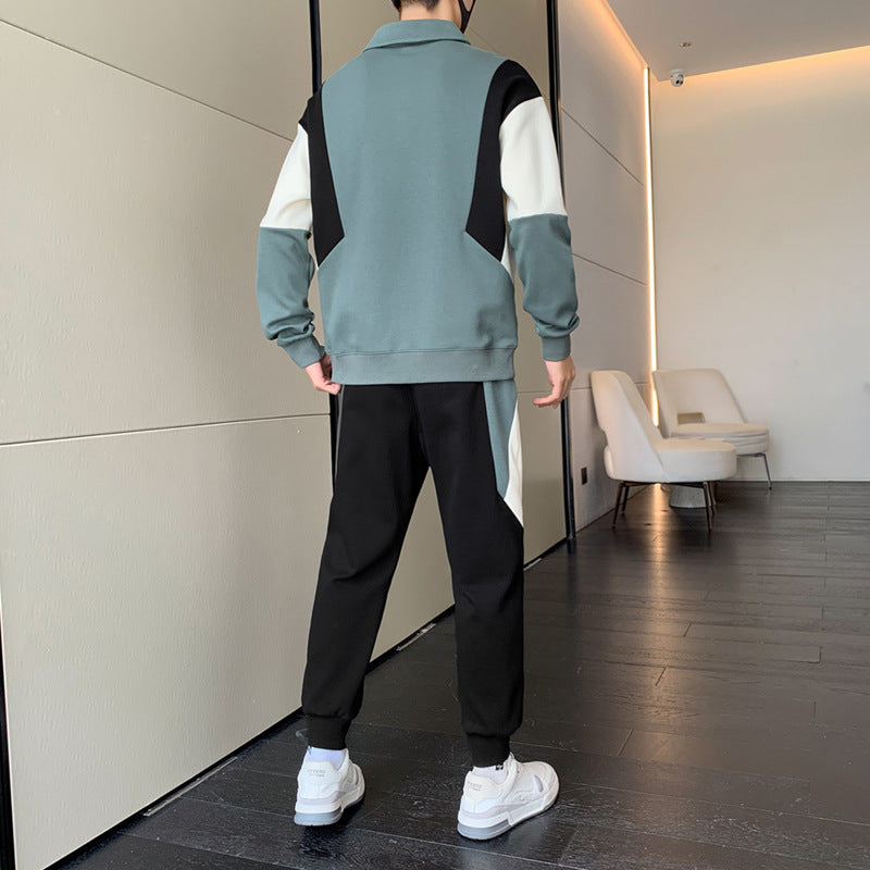 Herren Zweiteiliges Colorblock-Trainingsset mit Polokragen & konischer Jogginghose Drune