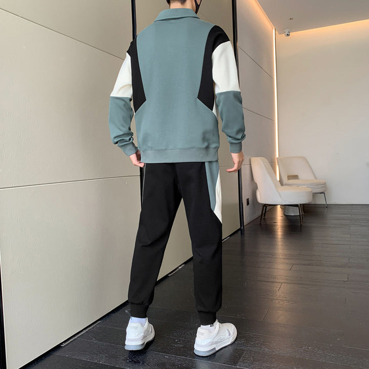 Herren Zweiteiliges Colorblock-Trainingsset mit Polokragen & konischer Jogginghose Drune