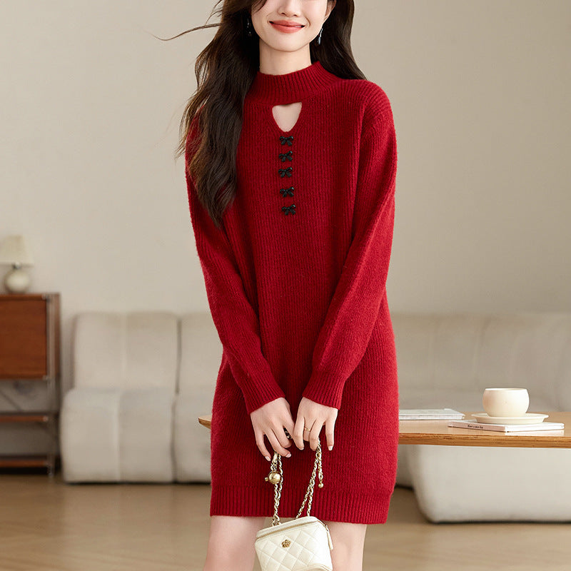 Damen Strickkleid mit dekorativem Ausschnitt und komfortablem Schnitt Drune
