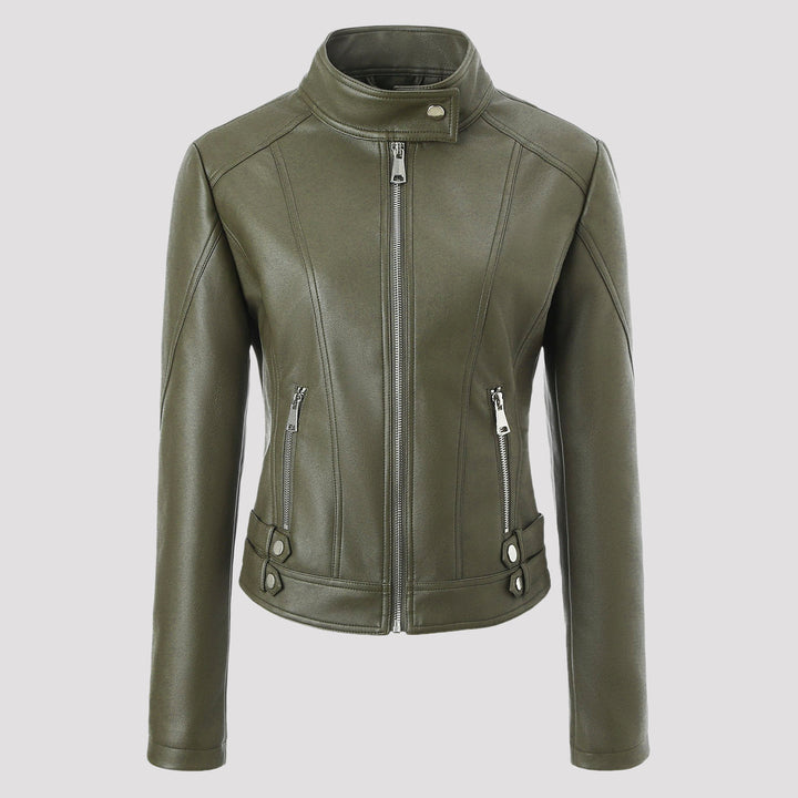 Damen Modische und figurbetonte Kunstlederjacke Drune