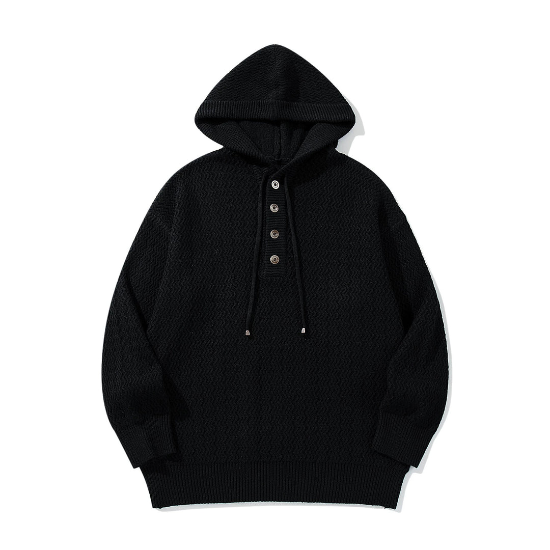Unisex Strukturierter Kapuzen‑Strickpullover mit Henley‑Knopfleiste Drune