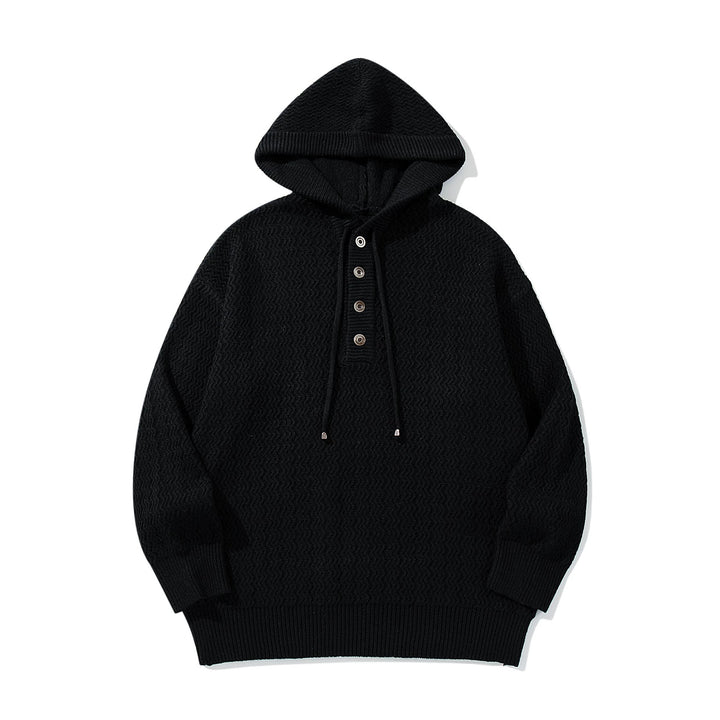 Unisex Strukturierter Kapuzen‑Strickpullover mit Henley‑Knopfleiste Drune