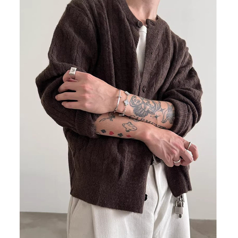Herren Gemütlicher Strickjacke mit Knopfleiste Drune