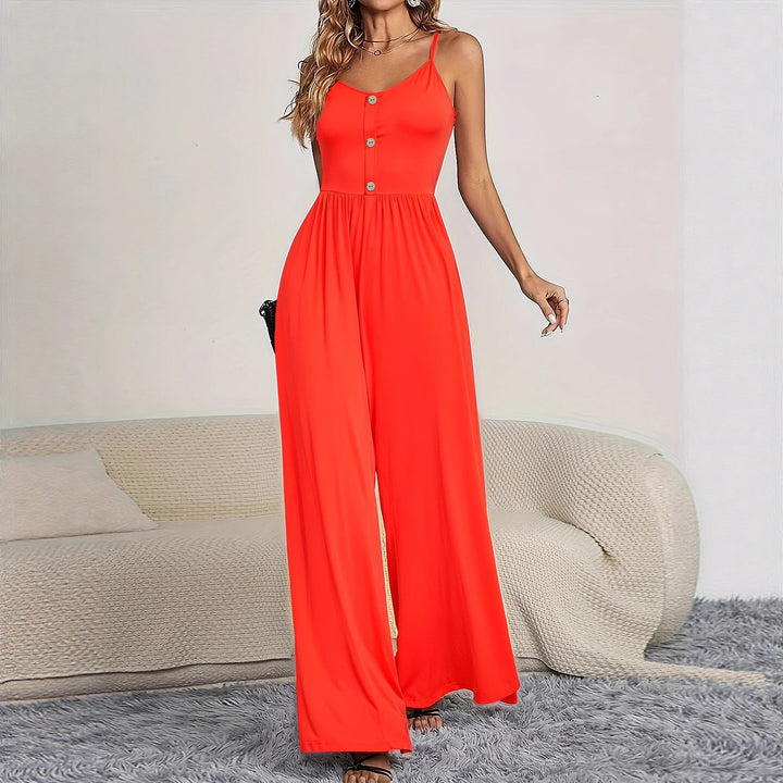 Damen Jumpsuit mit knöpfbarem Oberteil und weitem Bein Drune