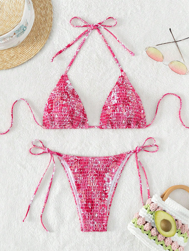 Damen Triangel-Bikini mit verspieltem Blumenmuster Drune