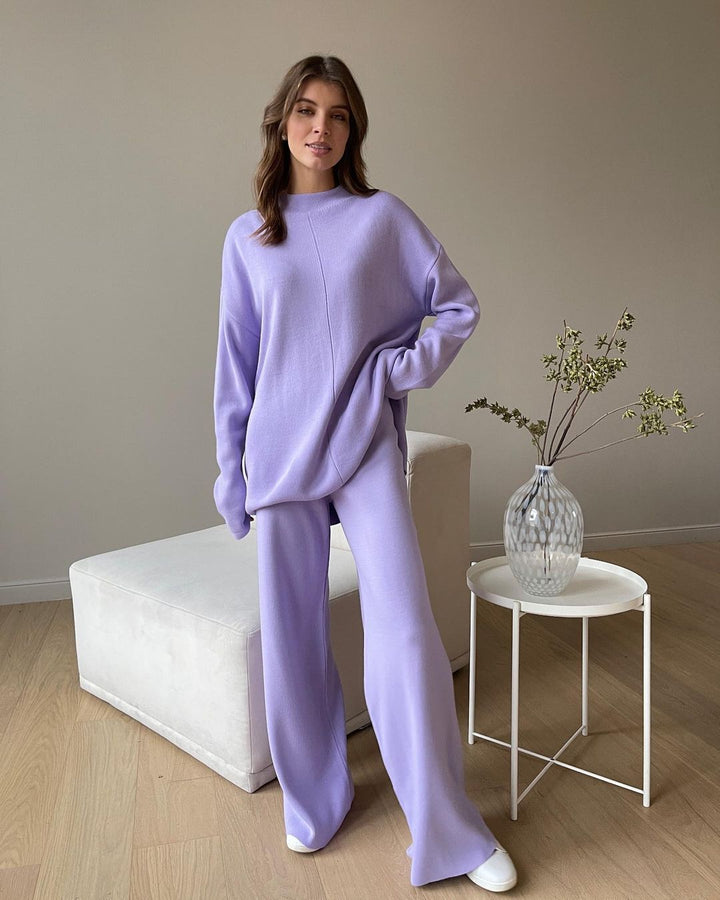Damen lässiges Strickset mit weitem Schnitt und hohem Kragen Drune