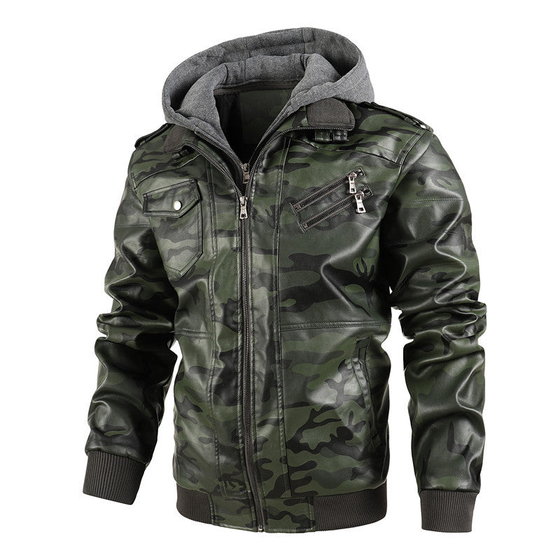 Herren Modische Kunstlederjacke im Military-Stil Drune