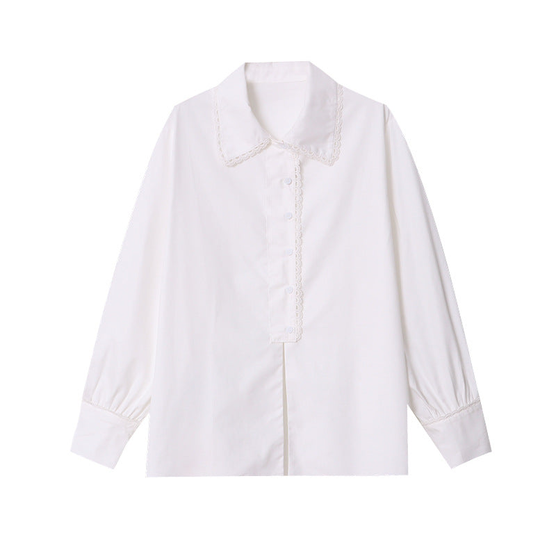 Damen Elegante Bluse mit Spitzenkragen Drune