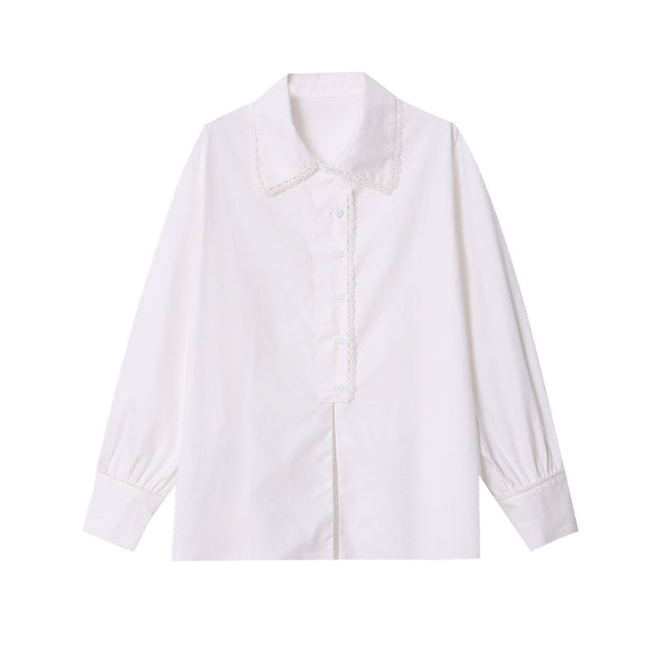 Damen Elegante Bluse mit Spitzenkragen Drune