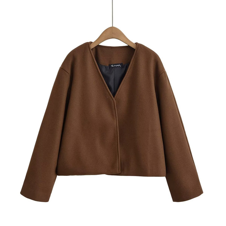 Damen elegante kurz geschnittene Jacke mit großem Kragen Drune