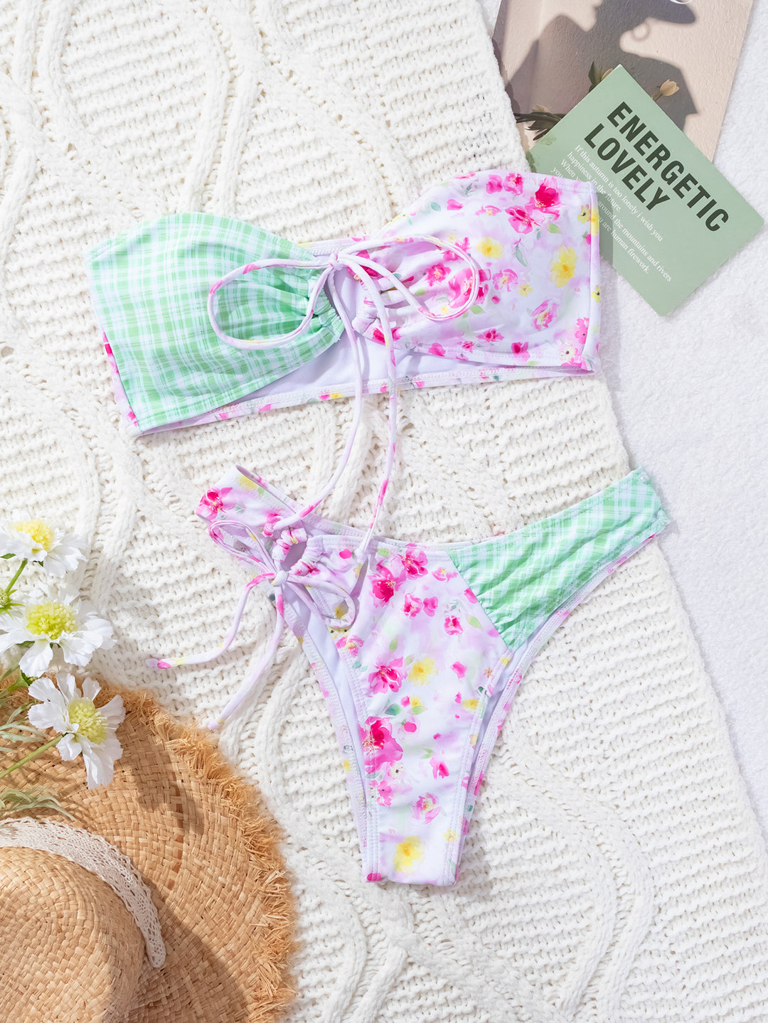 Damen Fröhlicher Blumendruck Bikini Drune