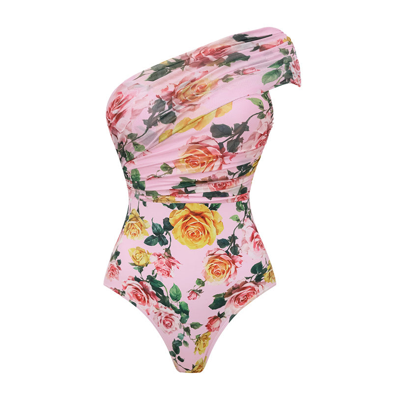 Damen Einseitiger Badeanzug mit floralem Drapierungsdesign Drune