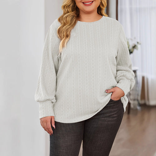 Damen Texturierter Oversize-Strickpullover mit Rundhalsausschnitt und Ballonärmeln Drune