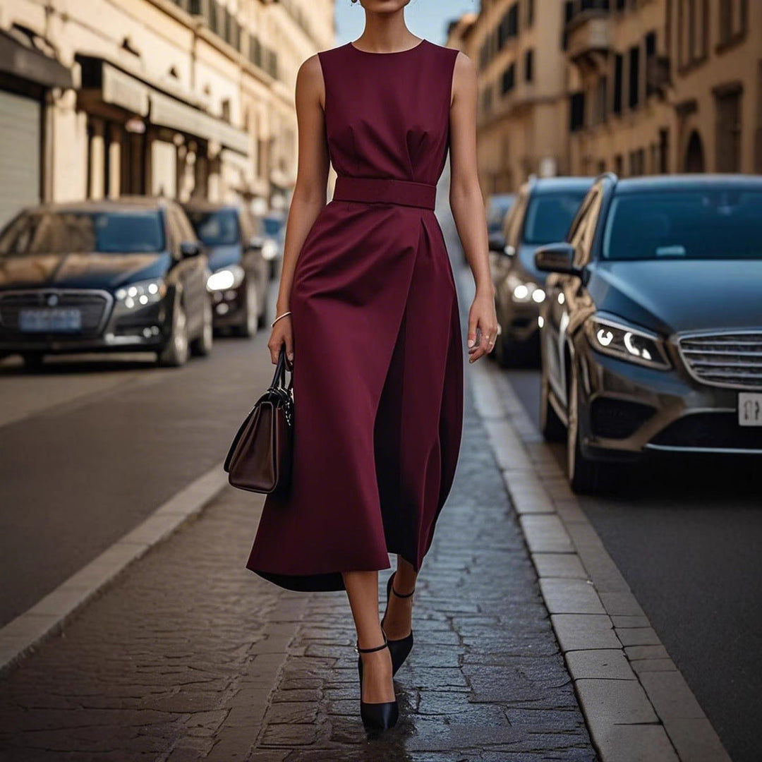 Elegantes Damen Maxikleid mit fließendem Schnitt & Taillengürtel | Drune