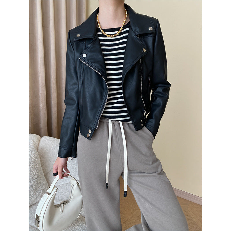 Damen Kunstleder Bikerjacke mit asymmetrischem Reißverschluss Drune