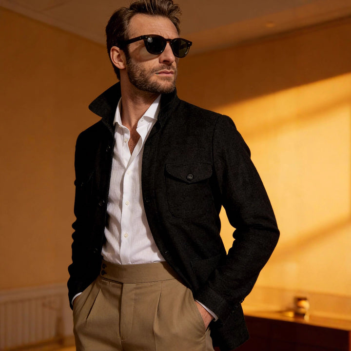 Herren Leichte Fieldjacke aus Baumwoll-Leinen mit Pattentaschen Drune