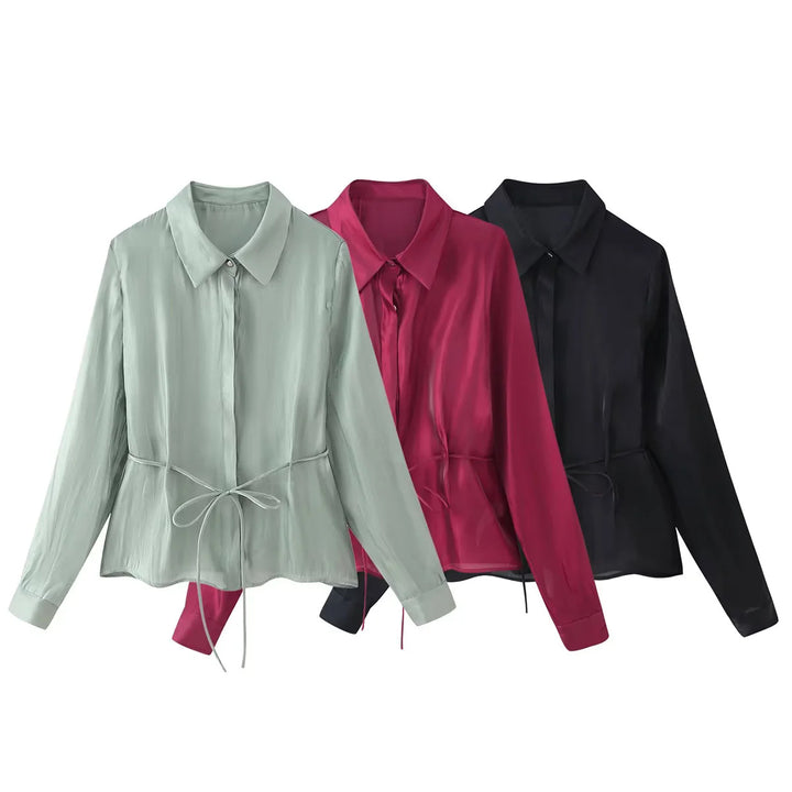 Damen nan taillierte Hemdbluse mit Schößchen, Hemdkragen und Manschetten Drune