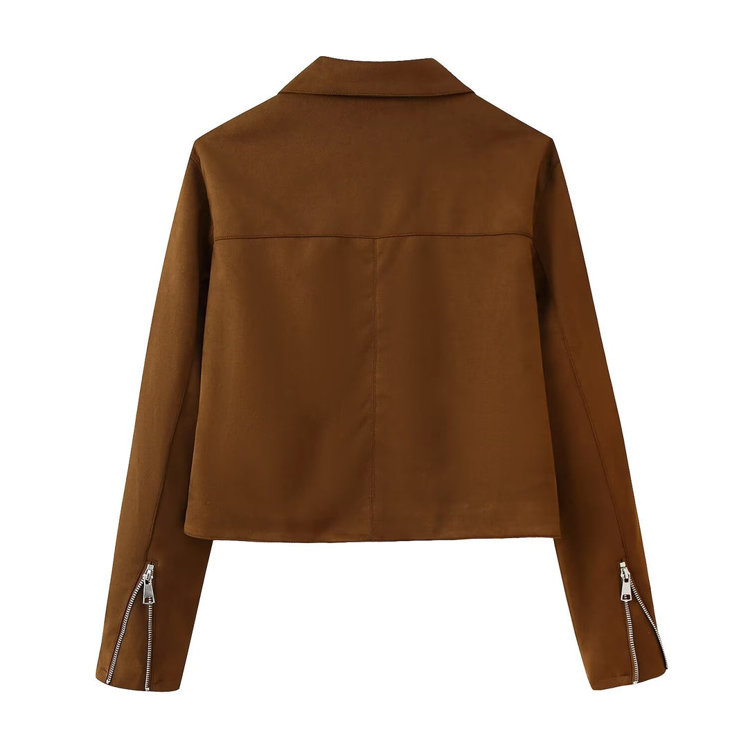 Damen trendige Bikerjacke mit zwei praktischen Reißverschlusstaschen und elegantem Kragen Drune