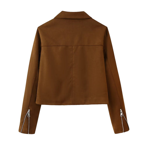 Damen trendige Bikerjacke mit zwei praktischen Reißverschlusstaschen und elegantem Kragen Drune