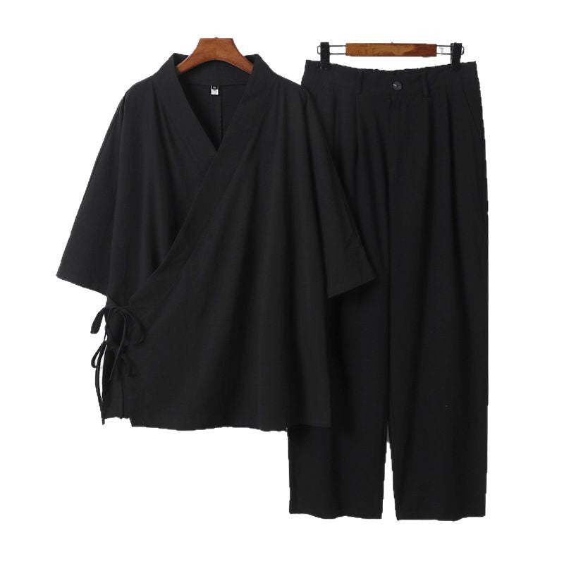 Unisex Kimono-Freizeit-Set mit Wickeloberteil und elastischer Bundhose Drune