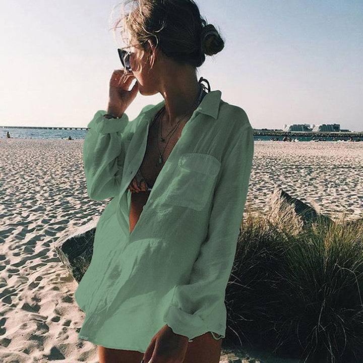 Damen Strandbluse aus leichtem Baumwollmix mit feinen Knopfdetails Drune