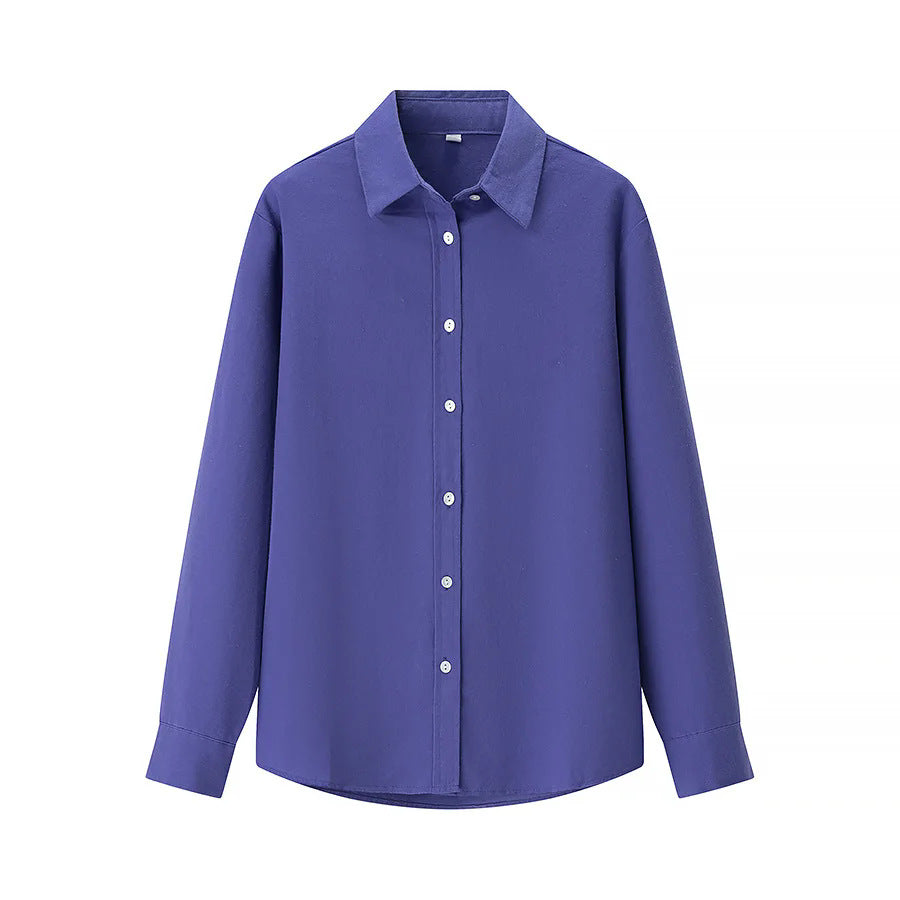 Damen nan lässige oversized Boyfriend-Bluse mit Hemdkragen, verdeckter Knopfleiste und abgerundetem Saum Drune