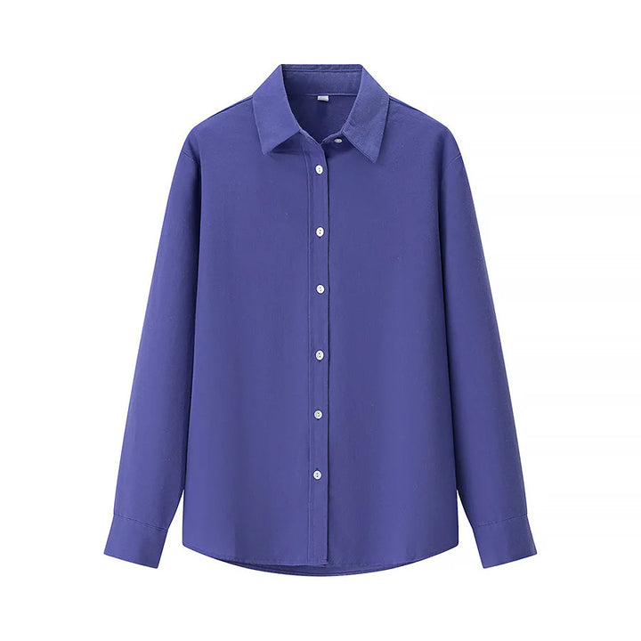Damen nan lässige oversized Boyfriend-Bluse mit Hemdkragen, verdeckter Knopfleiste und abgerundetem Saum Drune