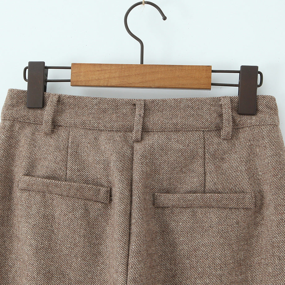 Damen lässige weit geschnittene Stoffhose mit hohem Bund Drune