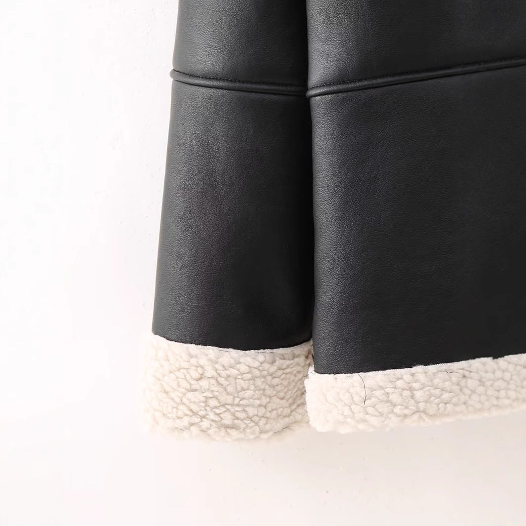 Damen angesagte Kunstlederjacke mit kuscheligem Innenfutter Drune
