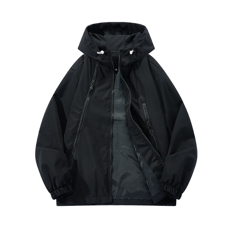 Herren Leichte Kapuzen-Windjacke mit asymmetrischen Reißverschlusstaschen und verstellbarem Saum Drune