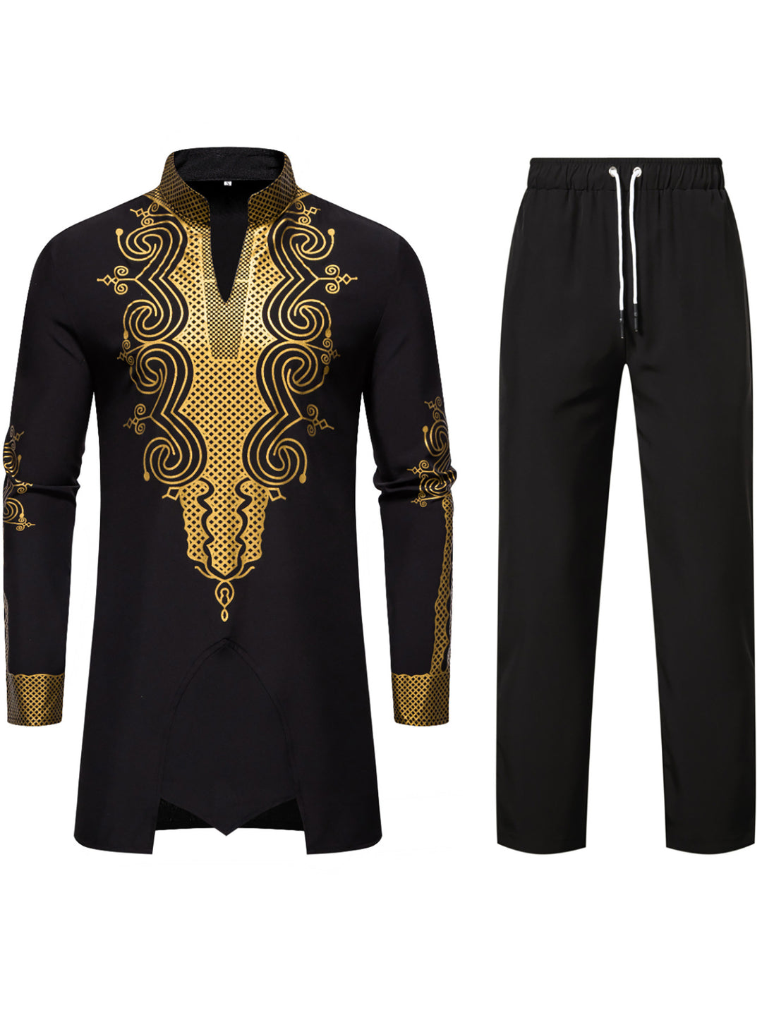 Herren Traditionelles besticktes Tunika‑Set mit Mandarinkragen und elastischer Hose Drune