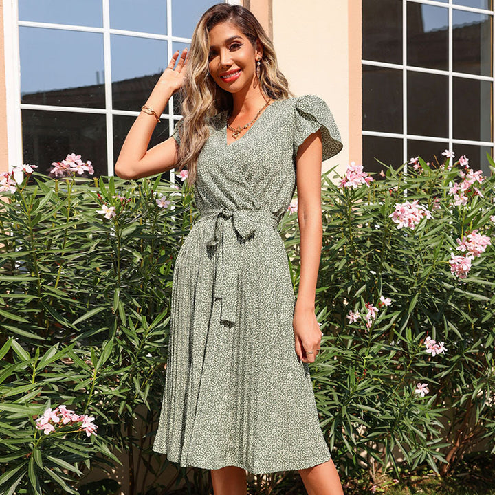 Damen Wickelkleid mit voluminösen Rüschendetails und elegantem Bindegürtel Drune