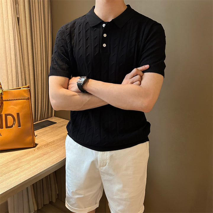 Herren Elegantes Strick-Polohemd mit Rippstruktur Drune