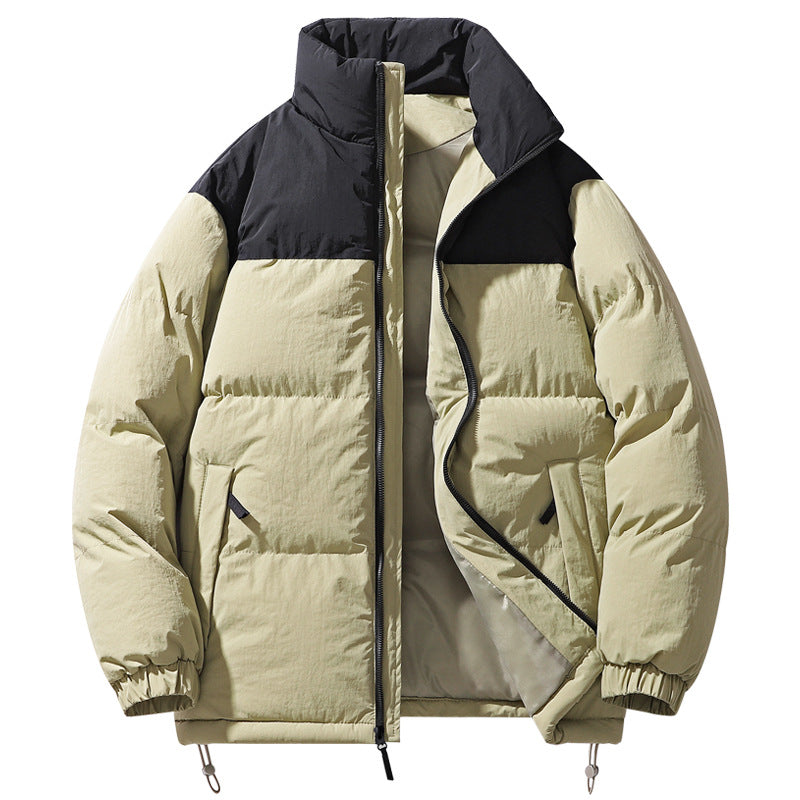 Herren Gefütterte Steppjacke mit hohem Kragen, Kordelzugsaum und Kontrastpaneel Drune