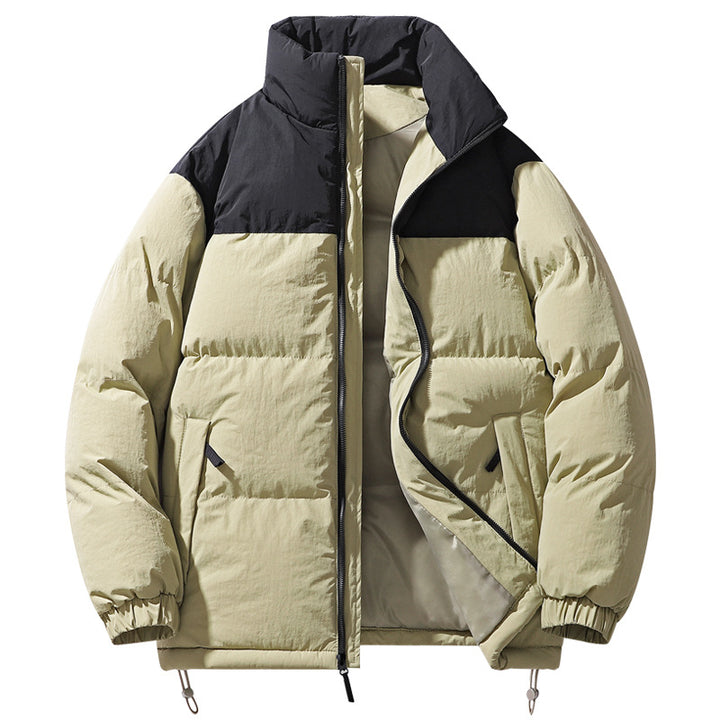 Herren Gefütterte Steppjacke mit hohem Kragen, Kordelzugsaum und Kontrastpaneel Drune