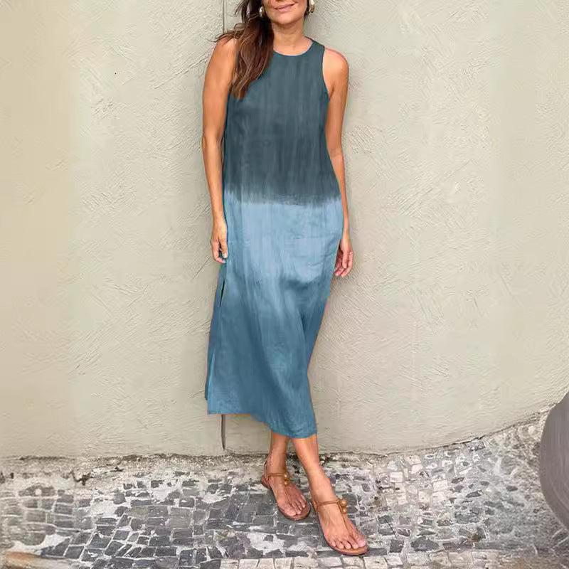 Drune | Lässiges Baumwoll-Leinen Ärmelloses Gradient-Kleid