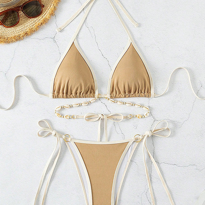 Damen Triangel-Bikini mit verstellbaren Trägern und modischen Akzenten Drune