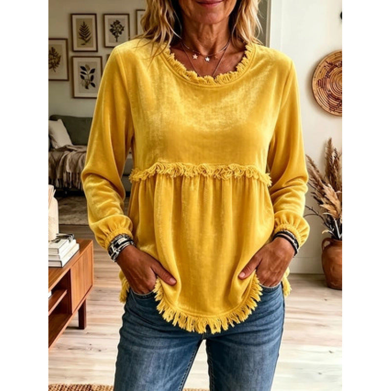 Damen Verspielte Fransen-Tunika mit Empirenaht und Eingrifftaschen Drune