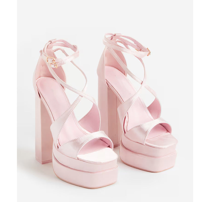 Damen Chunky Plattform High Heel Sandalen Drune