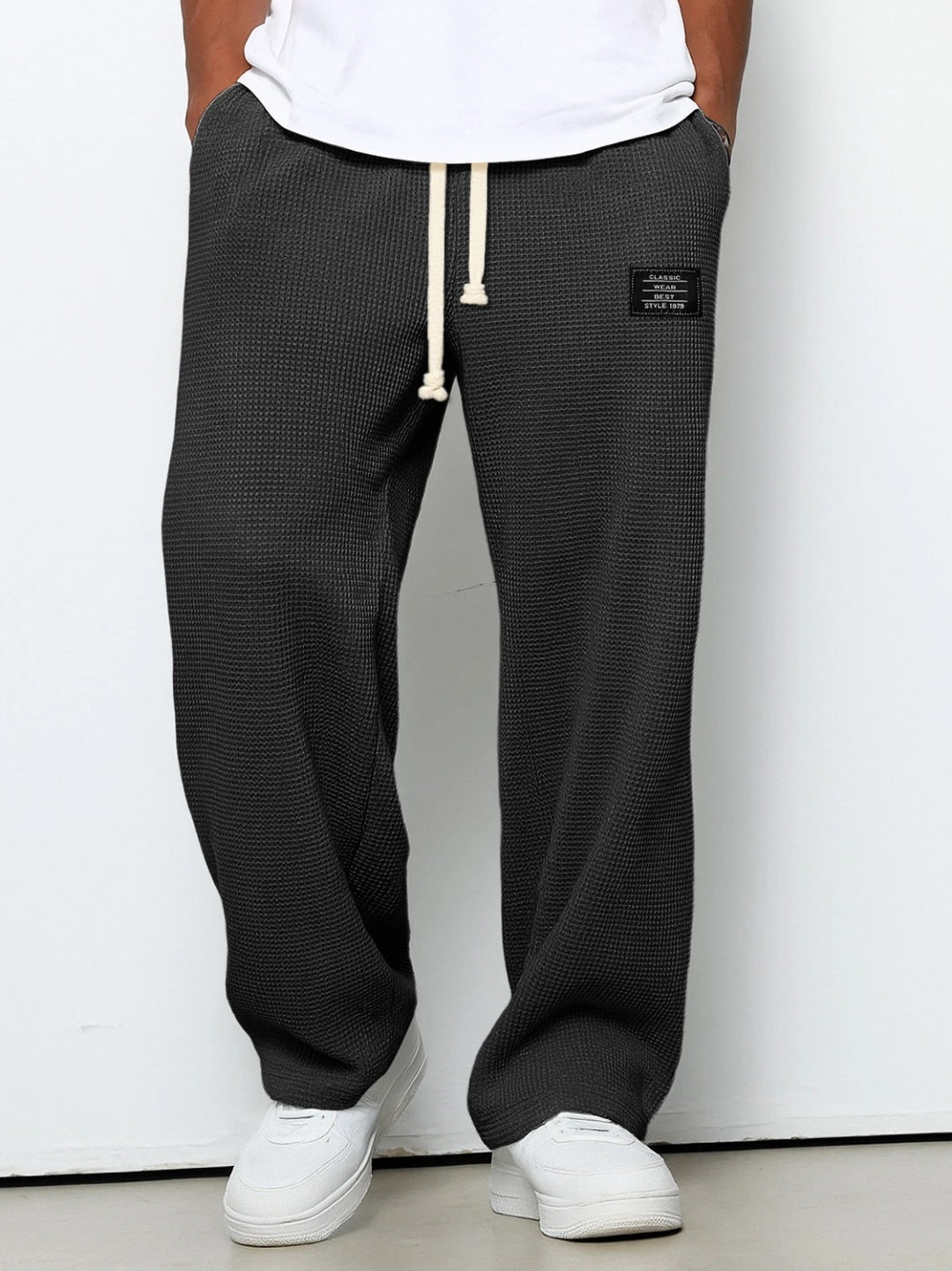 Herren nan lässige Waffelstrick Loungehose mit Kordelzug und geradem Schnitt Drune