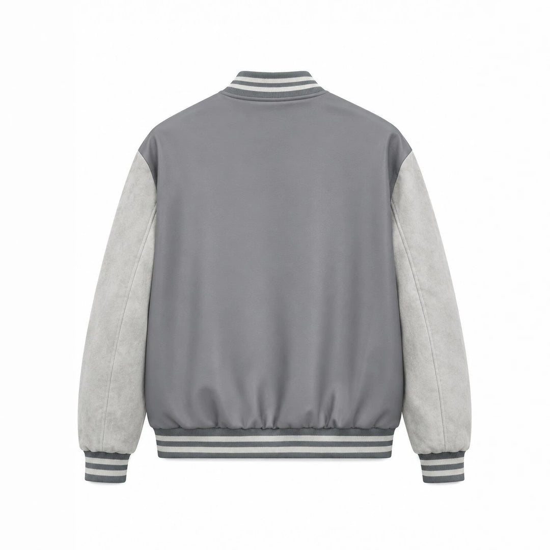 Herren Collegejacke im Letterman‑Style mit Kunstlederkörper und Veloursärmeln Drune