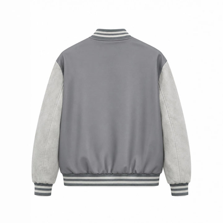 Herren Collegejacke im Letterman‑Style mit Kunstlederkörper und Veloursärmeln Drune