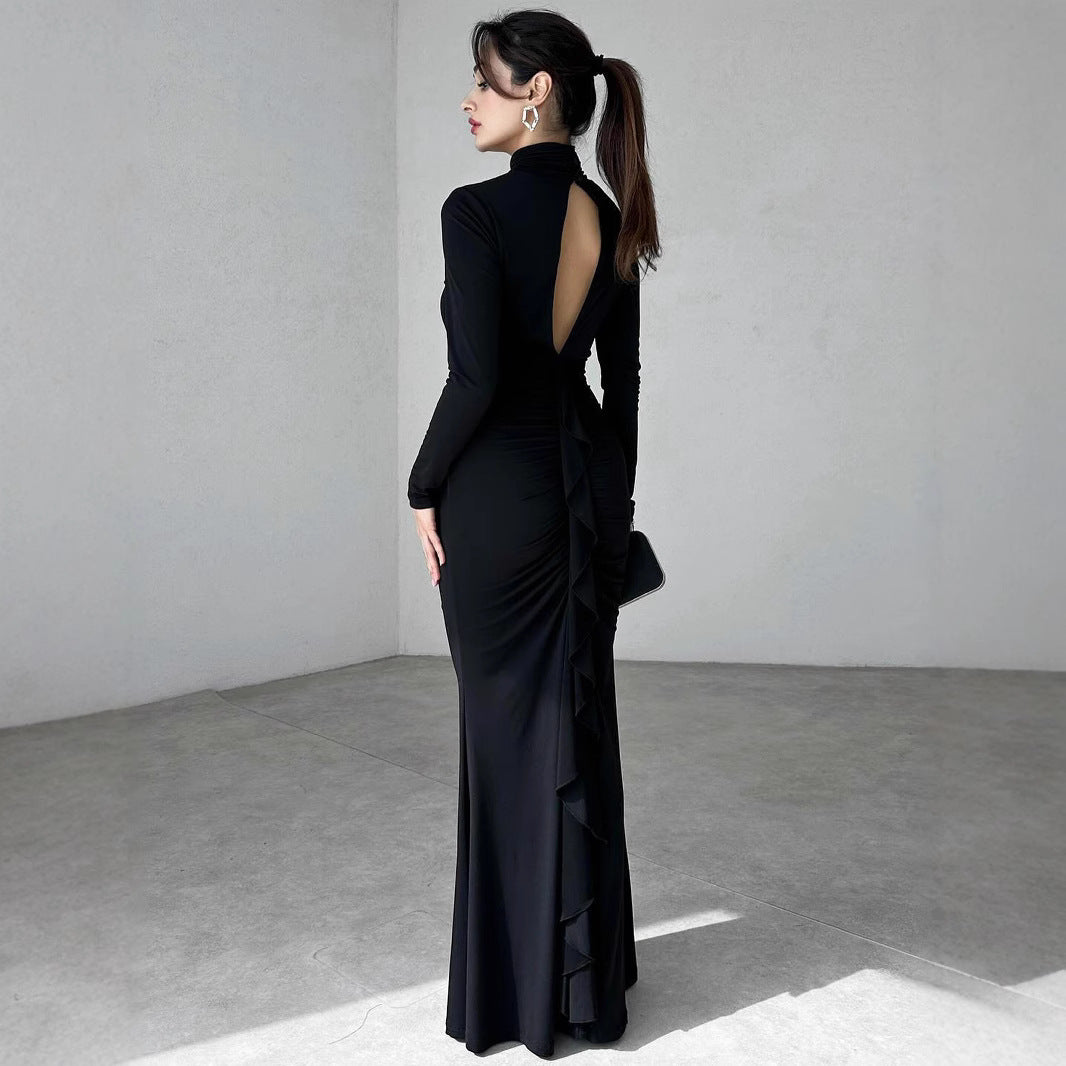 Damen Elegantes Maxikleid mit hochgeschlossenem Design und raffinierten Raffungselementen Drune