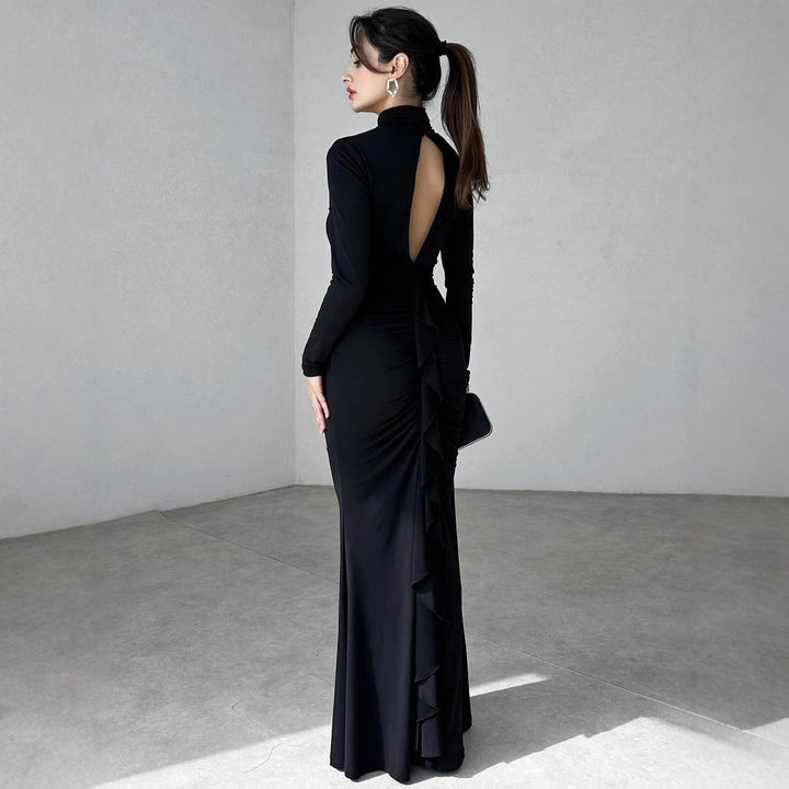 Damen Elegantes Maxikleid mit hochgeschlossenem Design und raffinierten Raffungselementen Drune