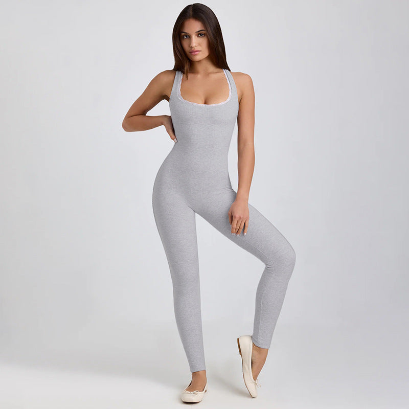 Damen figurbetontes Jumpsuit mit schmalen Trägern und glattem Finish Drune