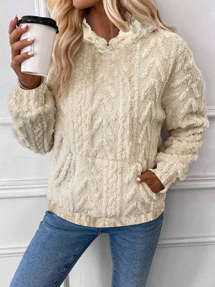 Damen Flauschiger Hoodie mit Kängurutasche Drune