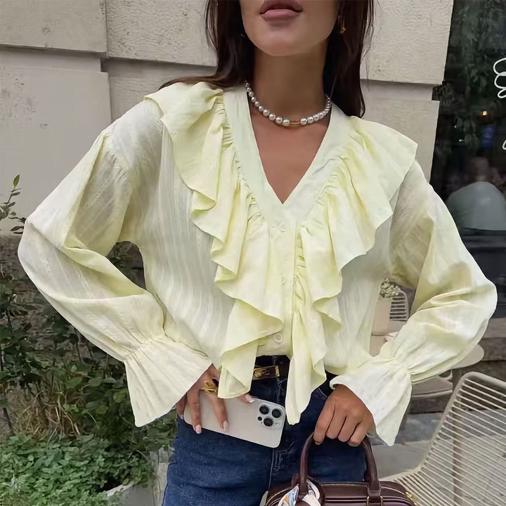 Damen Bluse mit Rüschen und Knopfleiste Drune